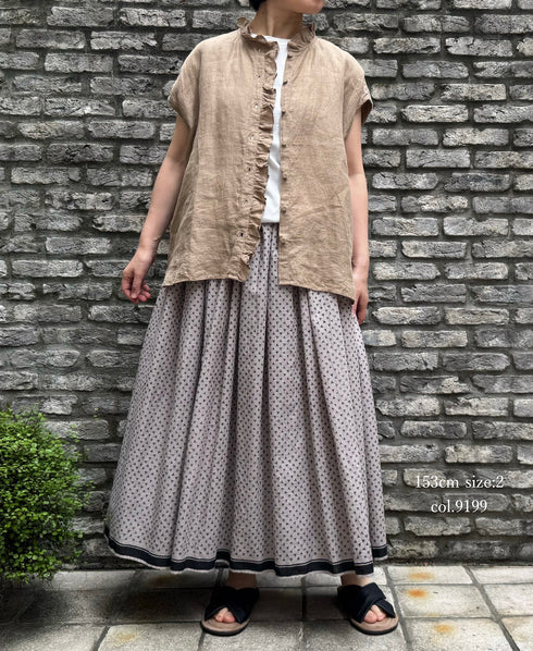 INMDS25105 80s VOILE TRIANGLE BLOCK PRINT GATHERED SKIRT