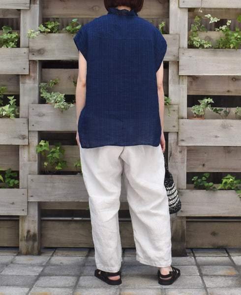 IMDSH2101LPD 60s AUTO LOOM LINEN PLAIN OVERDYE EASY CROPPED PANTS
