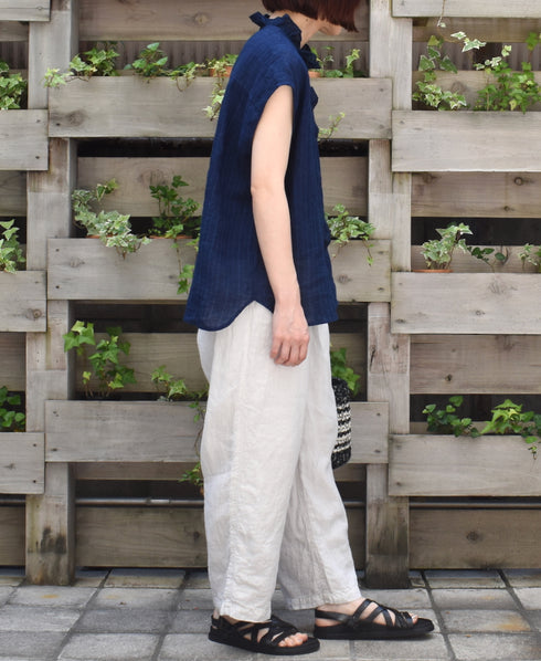 IMDSH2101LPD 60s AUTO LOOM LINEN PLAIN OVERDYE EASY CROPPED PANTS