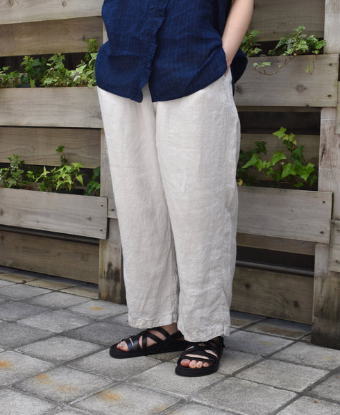IMDSH2101LPD 60s AUTO LOOM LINEN PLAIN OVERDYE EASY CROPPED PANTS
