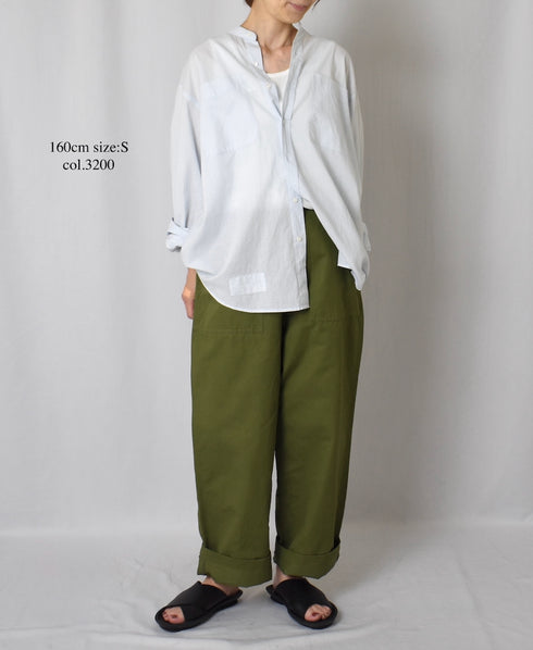 NVL2531CB 60s ORGANIC CAMBRIC BANDED COLLAR L/SL OVERSIZED SHIRT