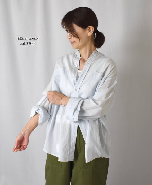 NVL2531CB 60s ORGANIC CAMBRIC BANDED COLLAR L/SL OVERSIZED SHIRT