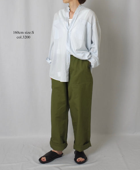 NVL2531CB 60s ORGANIC CAMBRIC BANDED COLLAR L/SL OVERSIZED SHIRT