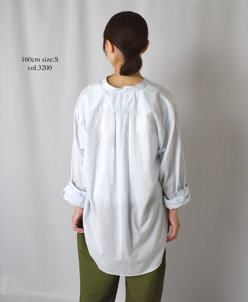 NVL2531CB 60s ORGANIC CAMBRIC BANDED COLLAR L/SL OVERSIZED SHIRT