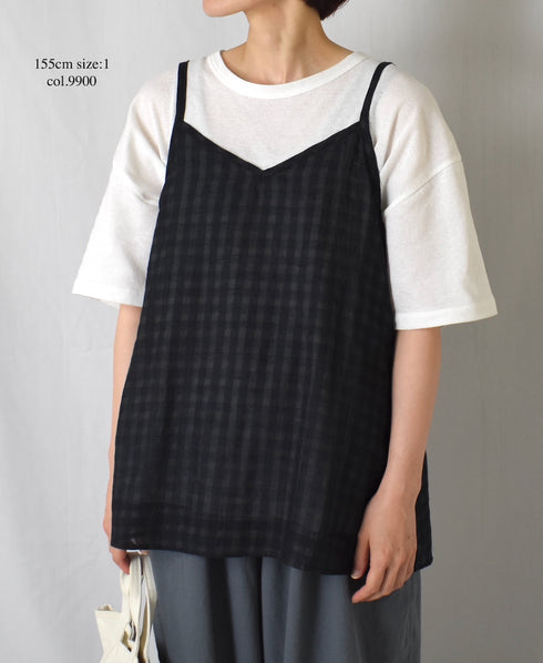 INMDS25083 HANDWOVEN COTTON SILK CHECK 2WAY CAMISOLE
