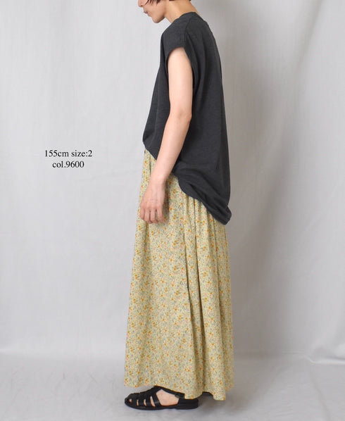 INAM2515FD COTTON FLOWER PRINT GATHERED EASY SKIRT WITH LINING