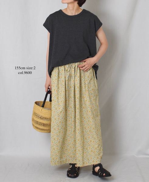 INAM2515FD COTTON FLOWER PRINT GATHERED EASY SKIRT WITH LINING