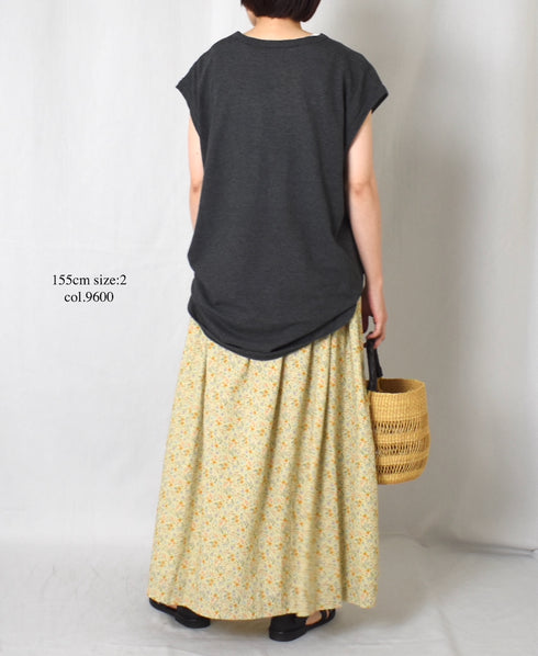 INAM2515FD COTTON FLOWER PRINT GATHERED EASY SKIRT WITH LINING