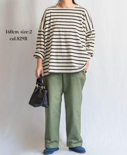 NLA2351 REGULAR STRIPE OVERSIZE L/SL BOAT-NECK BASQUE SHIRT