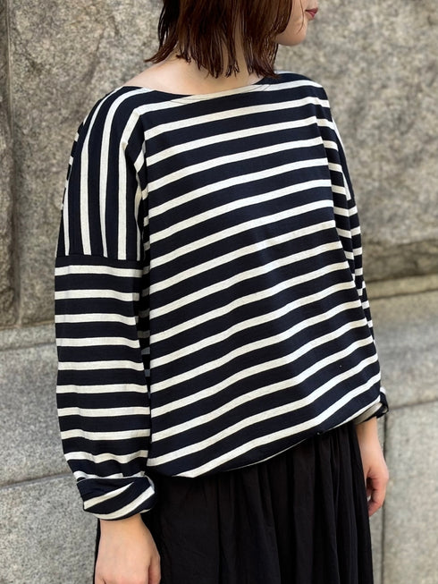 NLA2351 REGULAR STRIPE OVERSIZE L/SL BOAT-NECK BASQUE SHIRT
