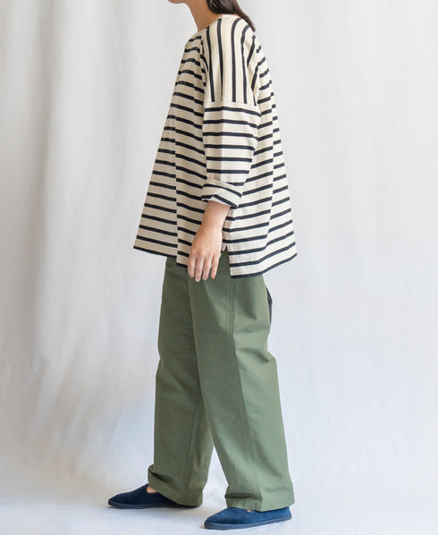 NLA2351 REGULAR STRIPE OVERSIZE L/SL BOAT-NECK BASQUE SHIRT