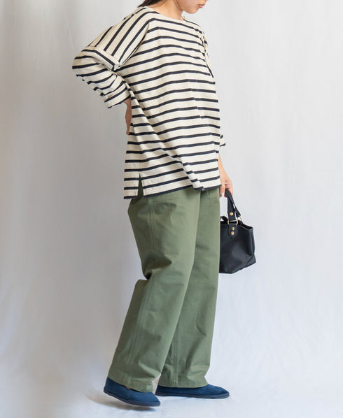 NLA2351 REGULAR STRIPE OVERSIZE L/SL BOAT-NECK BASQUE SHIRT
