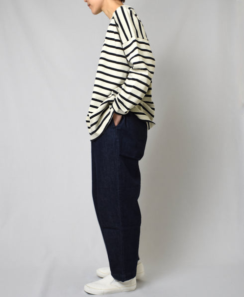 NLA2351 REGULAR STRIPE OVERSIZE L/SL BOAT-NECK BASQUE SHIRT