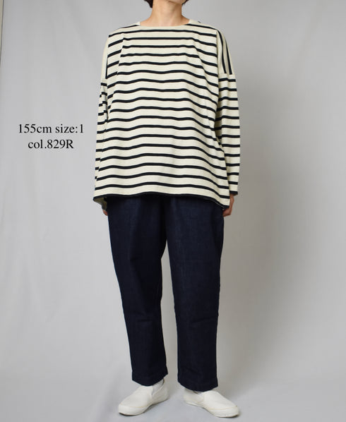 NLA2351 REGULAR STRIPE OVERSIZE L/SL BOAT-NECK BASQUE SHIRT