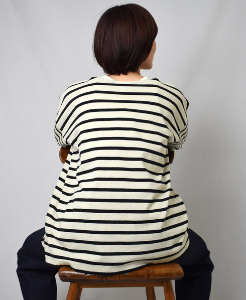 NLA2351 REGULAR STRIPE OVERSIZE L/SL BOAT-NECK BASQUE SHIRT