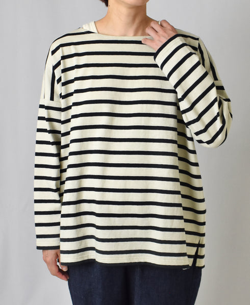NLA2351 REGULAR STRIPE OVERSIZE L/SL BOAT-NECK BASQUE SHIRT
