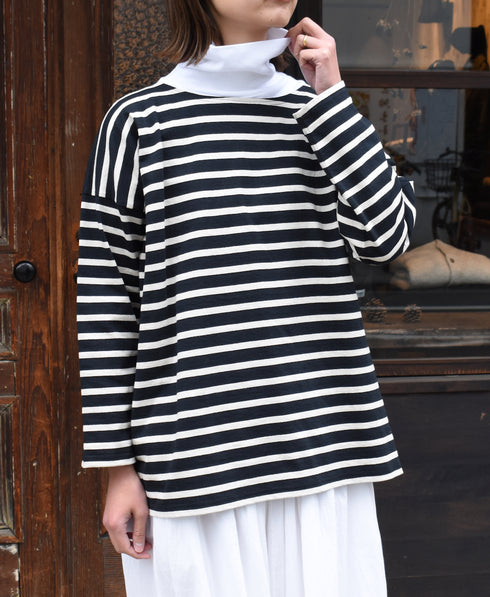 NLA2351 REGULAR STRIPE OVERSIZE L/SL BOAT-NECK BASQUE SHIRT