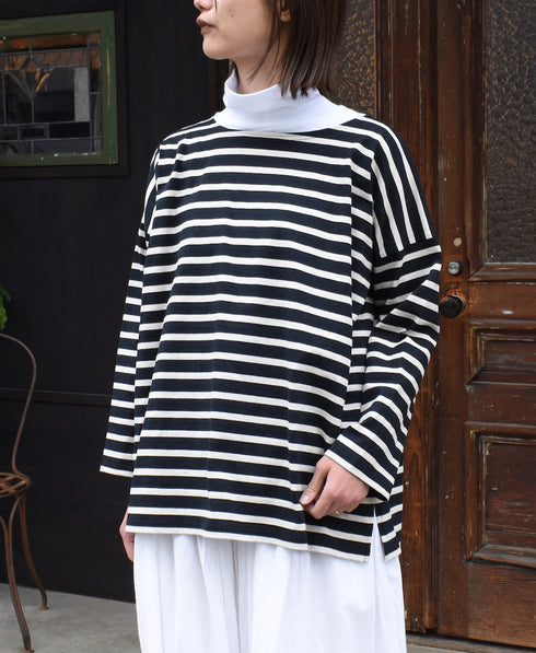 NLA2351 REGULAR STRIPE OVERSIZE L/SL BOAT-NECK BASQUE SHIRT