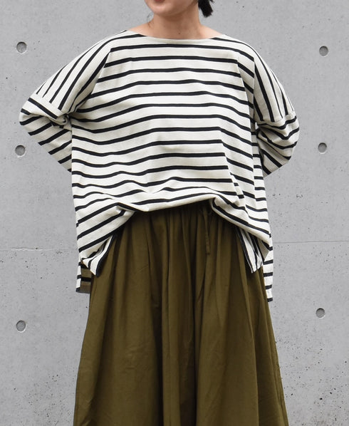 NLA2351 REGULAR STRIPE OVERSIZE L/SL BOAT-NECK BASQUE SHIRT