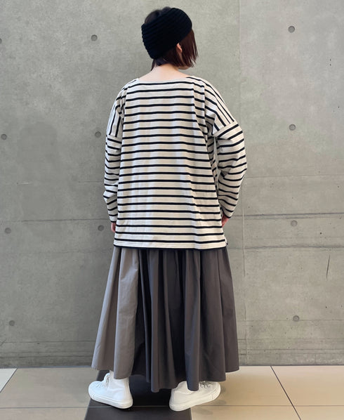NLA2351 REGULAR STRIPE OVERSIZE L/SL BOAT-NECK BASQUE SHIRT