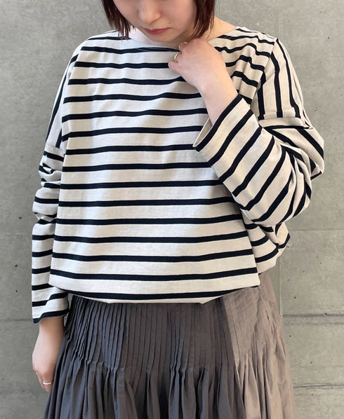 NLA2351 REGULAR STRIPE OVERSIZE L/SL BOAT-NECK BASQUE SHIRT