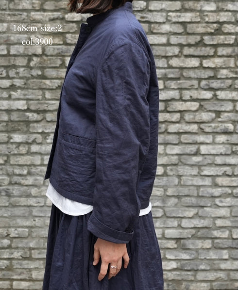 NMDS26211 60s STITCHED ORGANIC CAMBRIC STAND COLLAR FLY FRONT JACKET