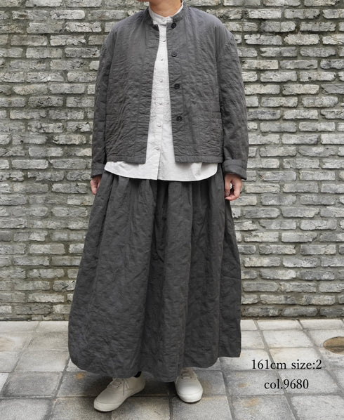 NMDS262139D 60s STITCHED ORGANIC CAMBRIC OVERDYE GATHERED SKIRT WITH LINING