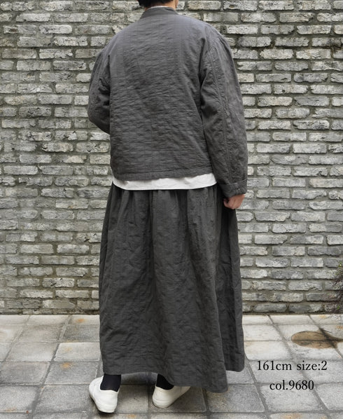 NMDS262139D 60s STITCHED ORGANIC CAMBRIC OVERDYE GATHERED SKIRT WITH LINING