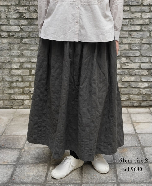 NMDS262139D 60s STITCHED ORGANIC CAMBRIC OVERDYE GATHERED SKIRT WITH LINING