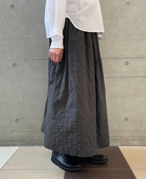 NMDS262139D 60s STITCHED ORGANIC CAMBRIC OVERDYE GATHERED SKIRT WITH LINING