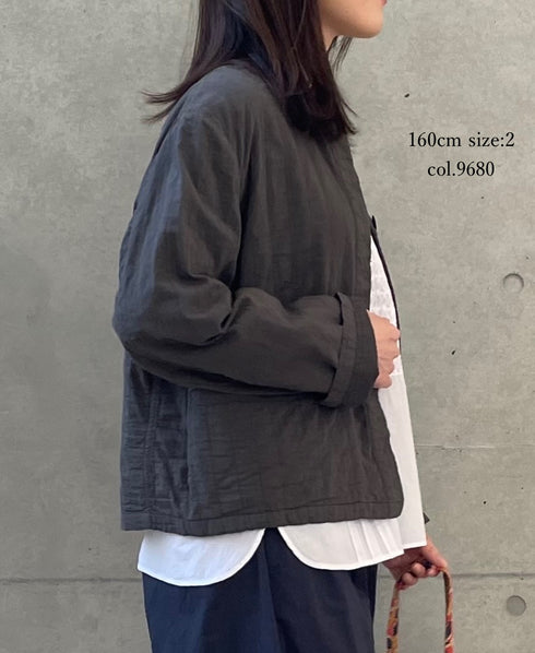NMDS262119D 60s STITCHED ORGANIC CAMBRIC OVERDYE STAND COLLAR FLY FRONT JACKET