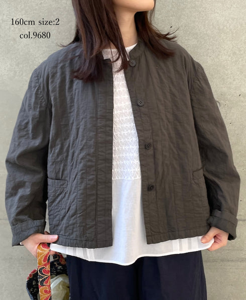NMDS262119D 60s STITCHED ORGANIC CAMBRIC OVERDYE STAND COLLAR FLY FRONT JACKET