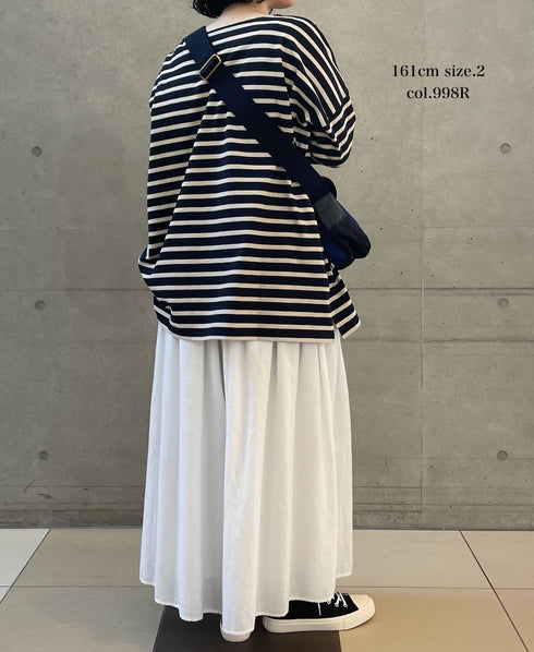 NLA2351 REGULAR STRIPE OVERSIZE L/SL BOAT-NECK BASQUE SHIRT