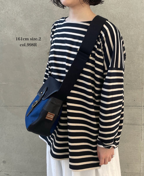 NLA2351 REGULAR STRIPE OVERSIZE L/SL BOAT-NECK BASQUE SHIRT