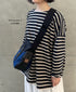 NLA2351 REGULAR STRIPE OVERSIZE L/SL BOAT-NECK BASQUE SHIRT