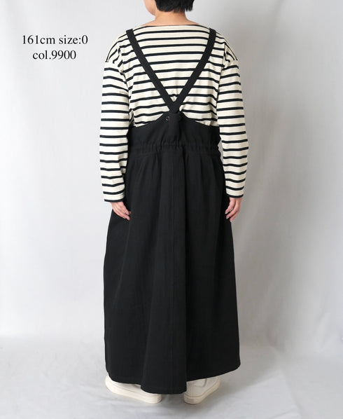 GNAM2611 COTTON/LINEN HERRINGBONE APRON ONE-PIECE