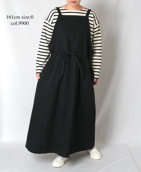 GNAM2611 COTTON/LINEN HERRINGBONE APRON ONE-PIECE