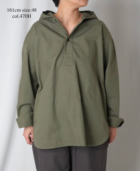 INHT2604CHW COTTON HERRINGBONE WASH HOODED PULLOVER SHIRT