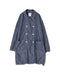 ISNAM2602CB NAVY (INDIGO) CHAMBRAY ROUND COLLAR DOUBLE LONG JACKET