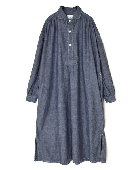 ISNAM2603CB NAVY (INDIGO) CHAMBRAY WORK GATHERED DRESS SHIRT
