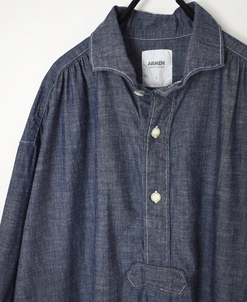 ISNAM2603CB NAVY (INDIGO) CHAMBRAY WORK GATHERED DRESS SHIRT