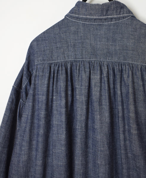 ISNAM2603CB NAVY (INDIGO) CHAMBRAY WORK GATHERED DRESS SHIRT
