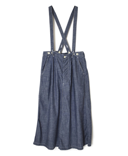 ISNAM2611CB NAVY (INDIGO) CHAMBRAY ADJUSTER TACK SKIRT WITH SUSPENDERS