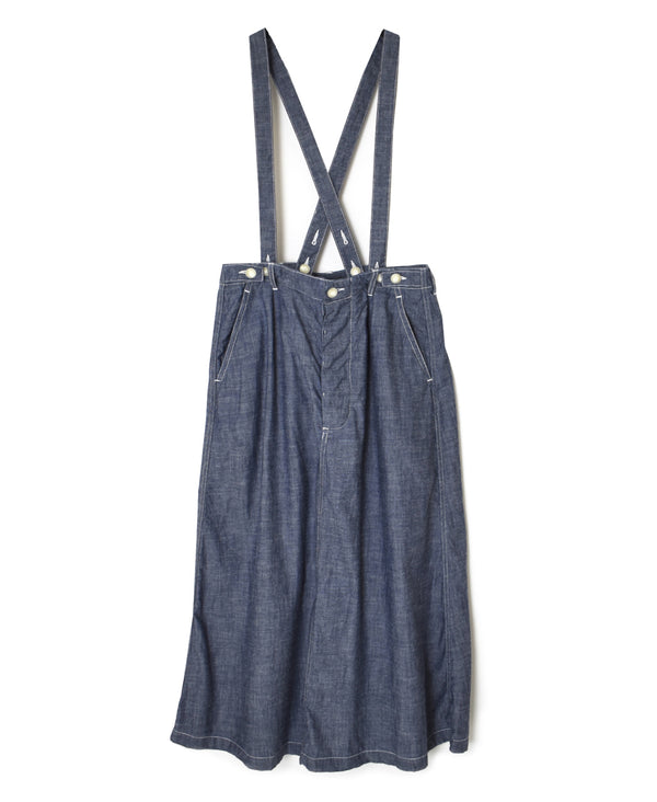ISNAM2611CB NAVY (INDIGO) CHAMBRAY ADJUSTER TACK SKIRT WITH SUSPENDERS