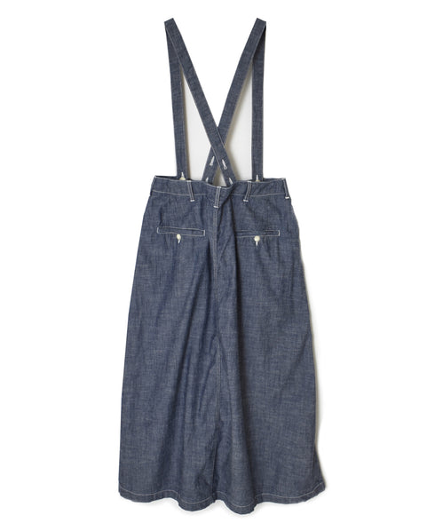 ISNAM2611CB NAVY (INDIGO) CHAMBRAY ADJUSTER TACK SKIRT WITH SUSPENDERS