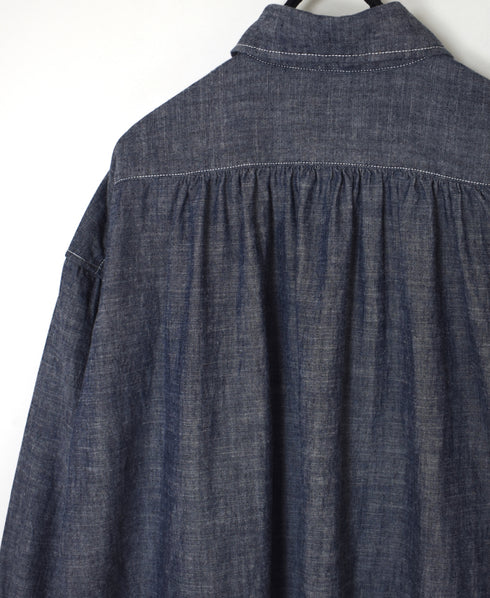 ISNAM2605CB NAVY (INDIGO) CHAMBRAY WORK GATHERED SHIRT