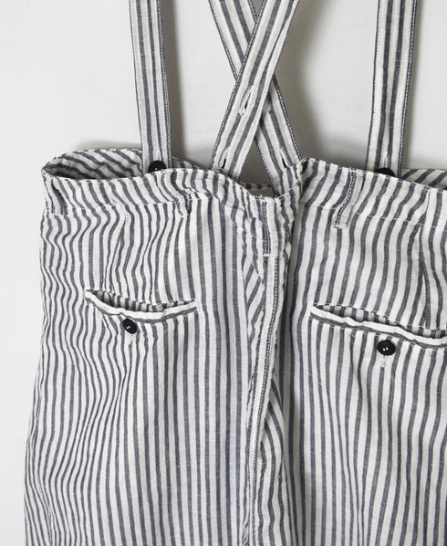 ISNAM2611S LINEN/COTTON STRIPE ADJUSTER TACK SKIRT WITH SUSPENDERS
