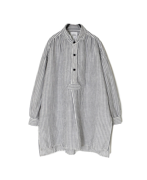 ISNAM2605S LINEN/COTTON STRIPE WORK GATHERED SHIRT