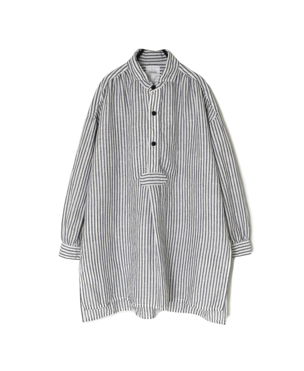 ISNAM2605S LINEN/COTTON STRIPE WORK GATHERED SHIRT