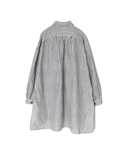 ISNAM2605S LINEN/COTTON STRIPE WORK GATHERED SHIRT